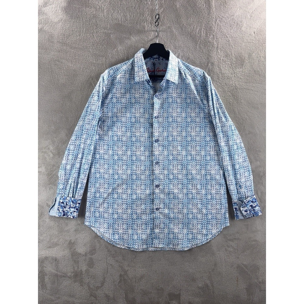 Robert Graham Button Down Shirt Mens Size Medium Blue Geometric Flip Cuff